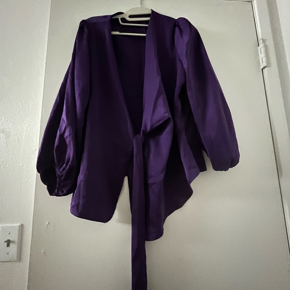 Chic Satin Wrap Blouse in Purple - Picture 6 of 6